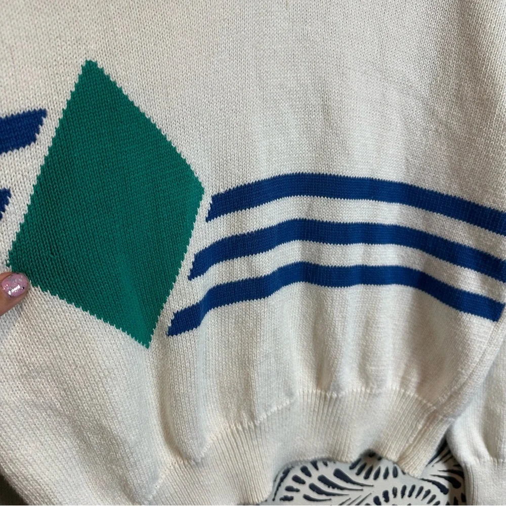 Vintage IZOD Club Black Lake Golf V Neck Stripe Diamond Sweater FLAWED R… - Picture 6 of 14